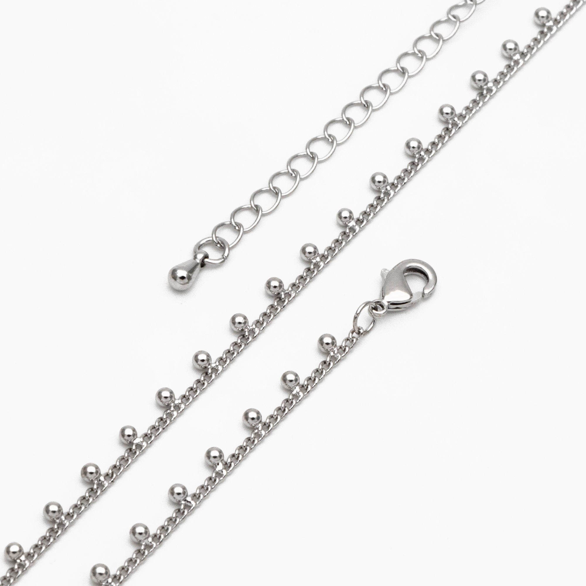 Gold/ Silver Tone Beaded Chain, Gold/ Rhodium plated Brass, Finished Bracelet/ Anklet/ Necklace with Extender Chain, Ready to Wear (#LK-253)